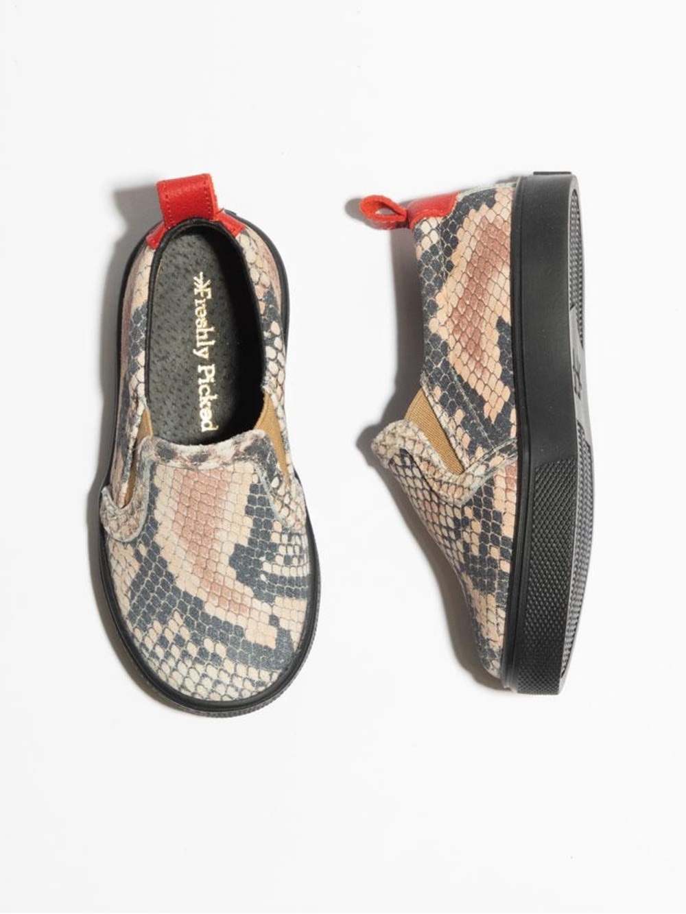 Freshly Picked Kids’ Leather Snakeskin Classic Slip On Shoe—K11